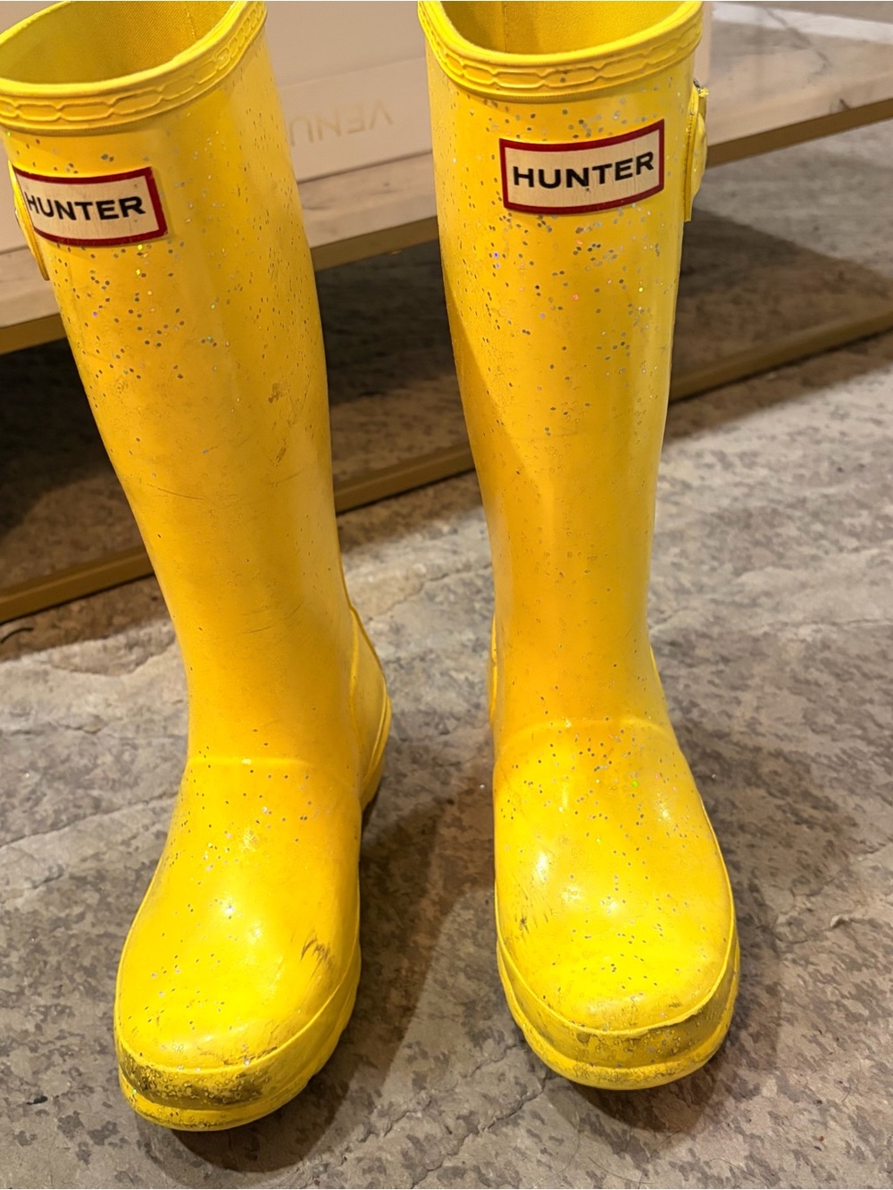 Hunter Kids Yellow Glitter Tall Rain Boots